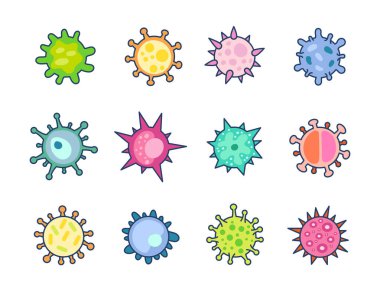 Bakteri, virüs, mikrop, mikrop ve patojen. Sağlık sigortası. El çizimi stili. Vektör çizimi. Tasarım elementlerinin koleksiyonu.