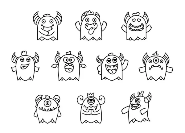Monstro Kawaii Bonito Página Para Colorir Desenhos Animados Assustador Engraçado — Vetor de Stock