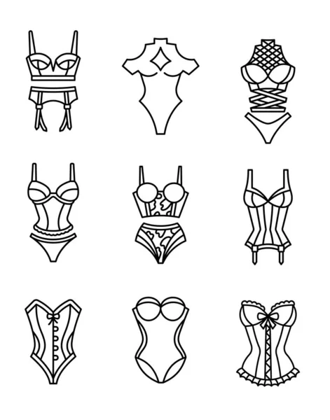 Women Lingerie Coloring Page Female Trendy Underwear Clothing Hand Drawn — Stock Vector