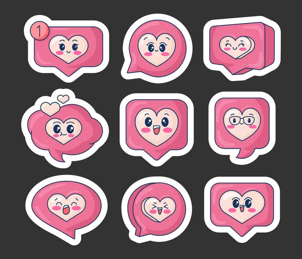 Kawaii Coeur Mignon Dans Speach Bulle Sticker Signet Messagerie Émotionnelle — Image vectorielle
