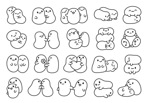 Cute Friends Kawaii Tapioca Pearls Coloring Page Cartoon Funny Characters — Stock Vector