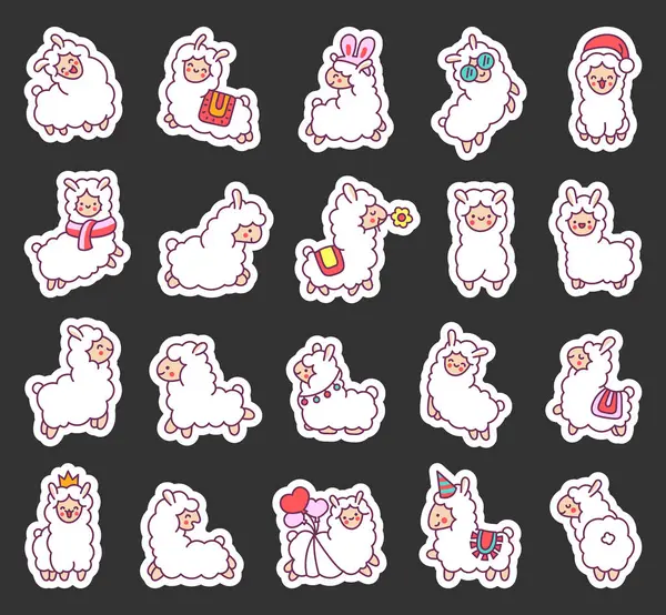 Beautiful Alpaca Cartoon Character Sticker Bookmark Cute Kawaii Animal Hand — Διανυσματικό Αρχείο