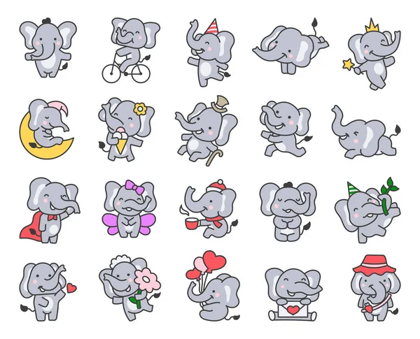 Lindos Personajes Elefante Bebé Dibujos Animados Adorable Animalito Indio Estilo — Archivo Imágenes Vectoriales