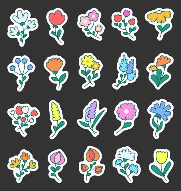 Yapraklı bahar çiçekleri. Etiket Yer İmi. Botanik yaprağı. El çizimi stili. Vektör çizimi. Tasarım elementlerinin koleksiyonu.