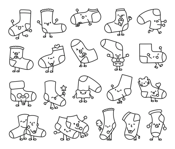 Nette Glückliche Socke Cartoon Figur Malvorlagen Mode Wollunterwäsche Textile Accessoires — Stockvektor