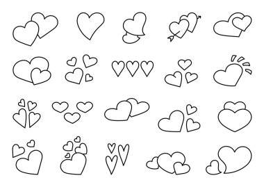 Sevgililer Günü için farklı bir kalp. Boyama sayfası. Aşk ve romantik. El çizimi stili. Vektör çizimi. Tasarım elementlerinin koleksiyonu.
