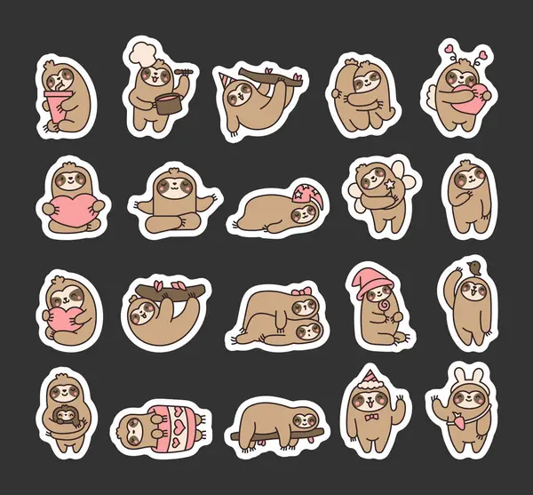 Cute Kawaii Sloth Character Sticker Bookmark Cartoon Funny Wild Animal — Stock Vector