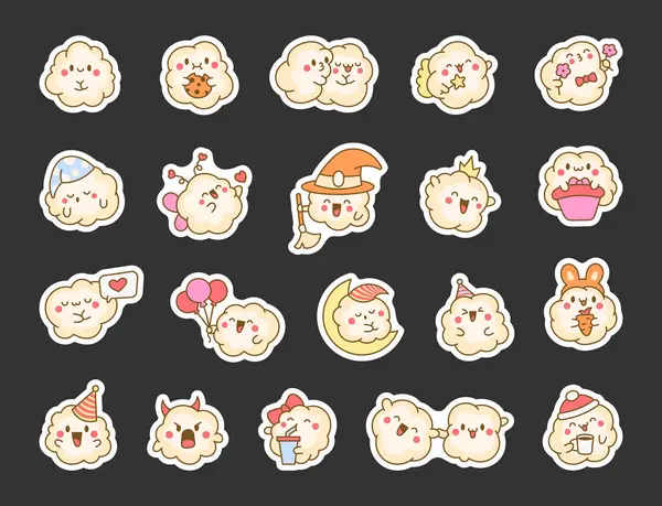 Cute Kawaii Popcorn Smile Sticker Bookmark Cartoon Funny Food Character — Stock Vector