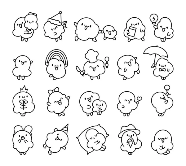 不同姿势的爆米花角色很可爱 着色页 有趣的卡通食品 手绘风格 矢量绘图 设计要素的收集 — 图库矢量图片
