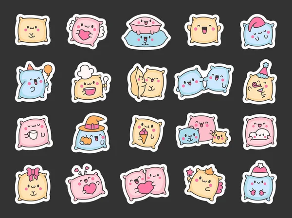 Oreiller Kawaii Avec Joli Visage Sticker Signet Dessin Animé Personnage — Image vectorielle