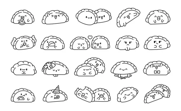 Leuke Kawaii Knoedel Kleurplaat Cartoon Chinese Eten Personages Handgetekende Stijl — Stockvector