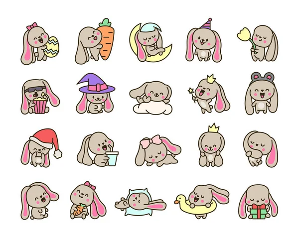 かわいい バニー 小さなウサギのキャラクター 手描きスタイル ベクター図面 デザイン要素のコレクション — ストックベクタ