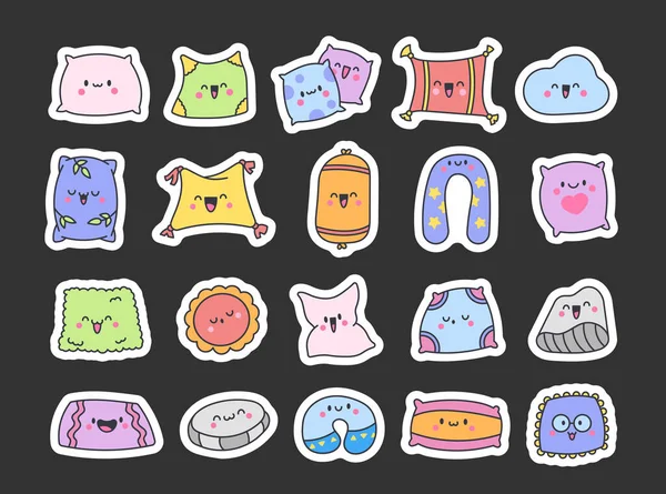 Kawaii Cute Sleeping Smiling Pillow Sticker Bookmark Cartoon Character Hand — Stock Vector