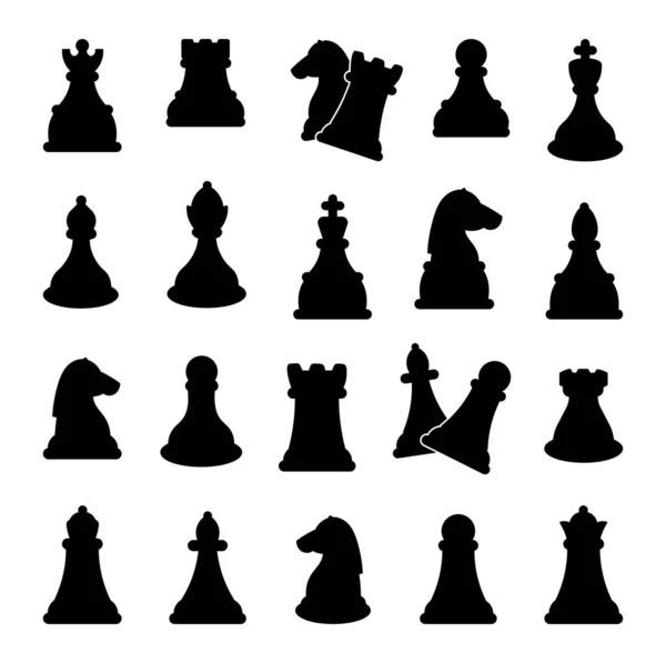 Chess Pieces Silhouette Image King Queen Bishop Knight Rook Pawn — Stock Vector