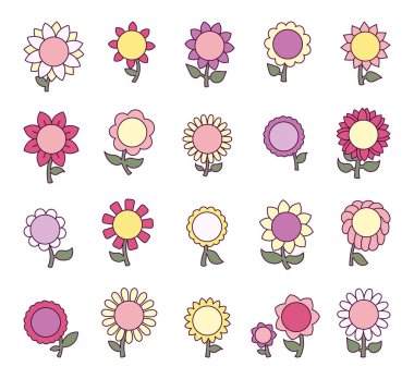 Yapraklı çiçek. Bahar geldi. El çizimi stili. Vektör çizimi. Tasarım elementlerinin koleksiyonu.