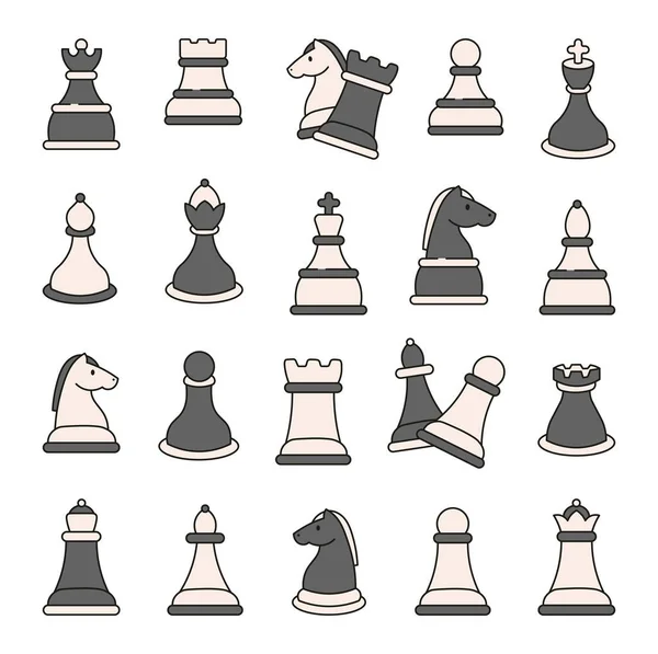 Chess Pieces King Queen Bishop Knight Rook Pawn Hand Drawn — Stock Vector