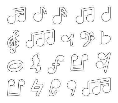 Müzik notaları. Boyama sayfası. El çizimi stili. Vektör çizimi. Tasarım elementlerinin koleksiyonu.