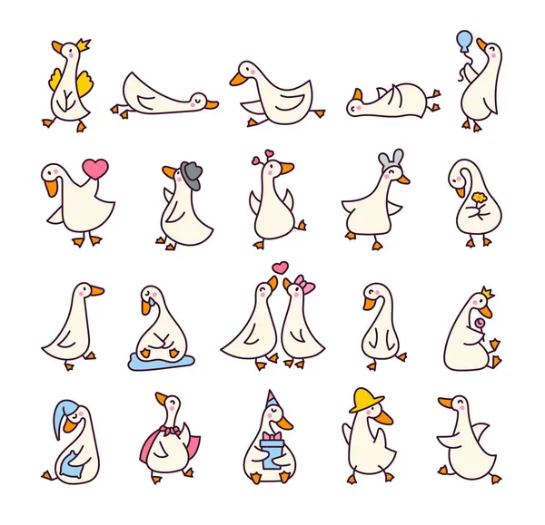 Lustige Gänsehautcharaktere Niedliche Karikatur Kawaii Ente Handgezeichneter Stil Vektorzeichnung Sammlung — Stockvektor