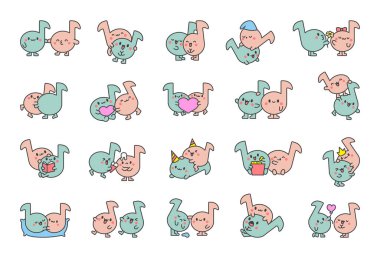 Şirin çift Kawaii müzik notaları. Çizgi film karakteri. El çizimi stili. Vektör çizimi. Tasarım elementlerinin koleksiyonu.