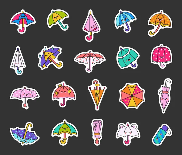 Jolie Parapluie Kawaii Sticker Signet Cartoon Parasols Saisonniers Pluvieux Caractère — Image vectorielle