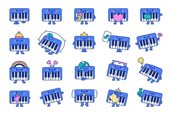 Personagem Piano Bonito Instrumento Musical Desenhos Animados Com Emoções Diferentes Vetores De Bancos De Imagens Sem Royalties
