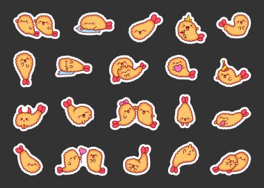 Komik tempura karides karakterleri. Etiket Yer İmi. Tatlı çizgi film Japon yemeği. El çizimi stili. Vektör çizimi. Tasarım elementlerinin koleksiyonu.