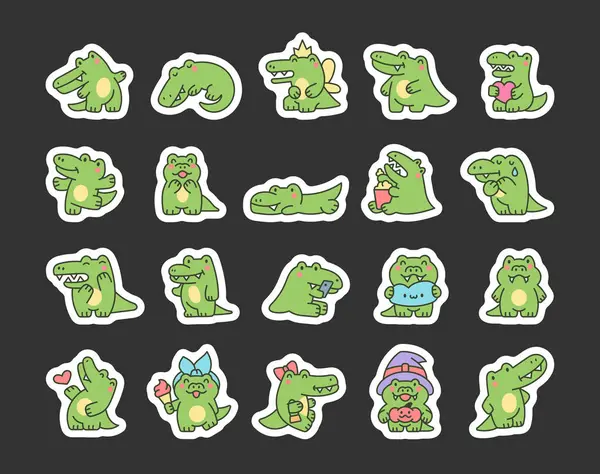 Lustige Krokodilfigur Mit Glücklichem Gesicht Sticker Lesezeichen Vorhanden Karikatur Kawaii — Stockvektor