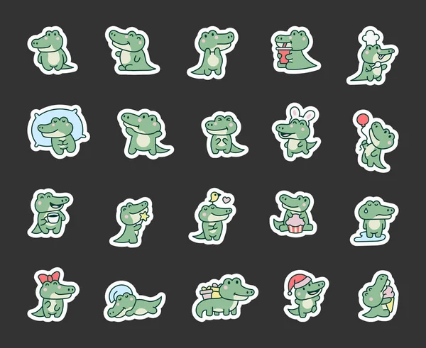 Crocodilo Kawaii Giro Marcador Etiquetas Desenhos Animados Adoráveis Personagens Animais — Vetor de Stock