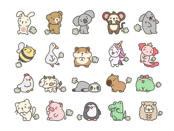 キュートで面白い動物たち キャラクター 手描きスタイル ベクター図面 デザイン要素のコレクション — ストックベクタ