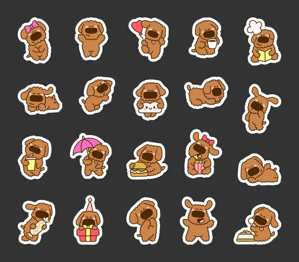Joli Chien Kawaii Sticker Signet Caniche Jouet Dessin Animé Personnage — Image vectorielle