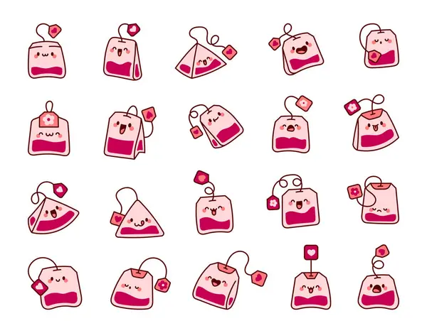 Cute Kawaii Tea Bag Cartoon Character Hand Drawn Style Vector — Stock Vector