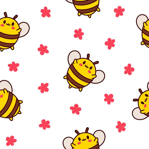 卡通可爱的蜜蜂角色 无缝图案 Kawaii昆虫拿着蜂蜜罐 手绘风格 矢量绘图 设计装饰品 矢量图形