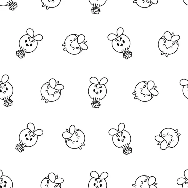 Cartoon Cute Bee Character Seamless Pattern Coloring Page Kawaii Insect — Stock Vector