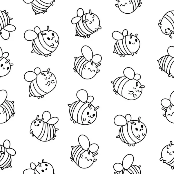 卡通可爱的蜜蜂角色 无缝图案 着色页 Kawaii昆虫拿着蜂蜜罐 手绘风格 矢量绘图 设计装饰品 — 图库矢量图片