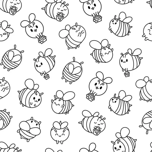 Cartoon Cute Bee Character Seamless Pattern Coloring Page Kawaii Insect 免版税图库矢量图片