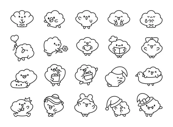Cute Seashell Smiling Face Coloring Page Kawaii Cartoon Character Hand Gráficos Vectoriales