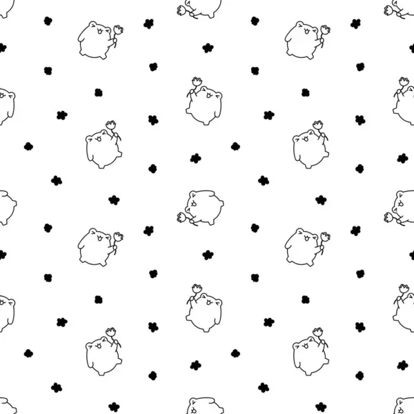 Kawaii Frog Cartoon Character Seamless Pattern Coloring Page Cute Reptile — Stock Vector