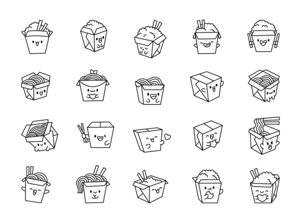Lustige Cartoon Wok Box Mit Asiatischem Essen Malvorlagen Nudeln Und — Stockvektor