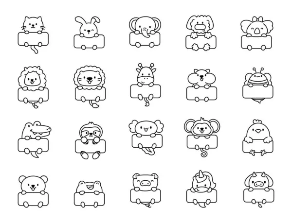 Χαριτωμένο Ζώο Kawaii Κενό Πρότυπο Web Banner Χρωματισμός Σελίδας Αστείοι Royalty Free Εικονογραφήσεις Αρχείου