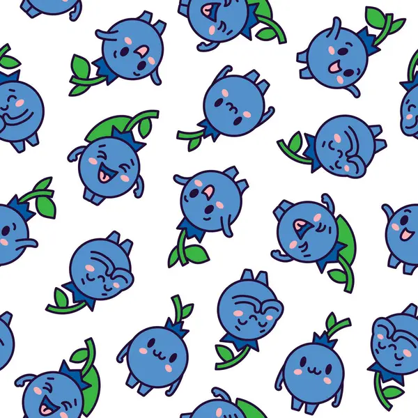 Kawaii Blueberry Χαρακτήρας Κινουμένων Σχεδίων Απρόσκοπτο Μοτίβο Χαριτωμένα Φρούτα Διαφορετικά — Διανυσματικό Αρχείο