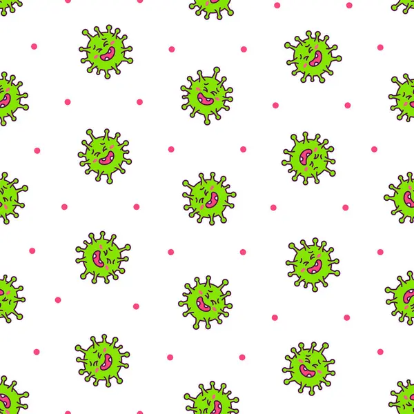 Vírusok Kawaii Zökkenőmentes Minta Aranyos Rajzfilmfigurák Bakteriális Fertőzés Mikroba Kézzel — Stock Vector