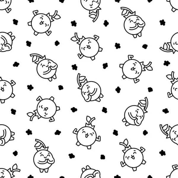 Kawaii Blueberry Cartoon Character Seamless Pattern Coloring Page Cute Fruit — Stock Vector