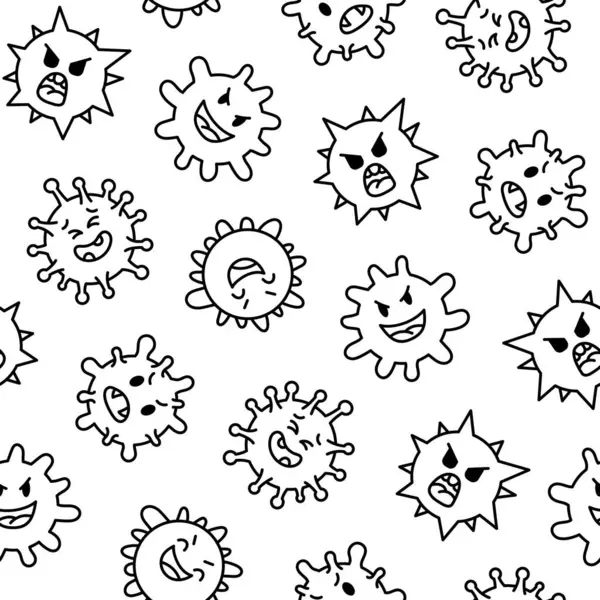 病毒Kawaii 无缝图案 着色页 有趣的卡通人物细菌感染和微生物 手绘风格 矢量绘图 设计装饰品 免版税图库插图