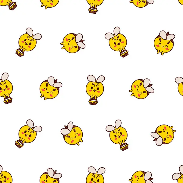 Cartoon Süße Biene Charakter Nahtloses Muster Kawaii Insekt Hält Honigtopf lizenzfreie Stockillustrationen