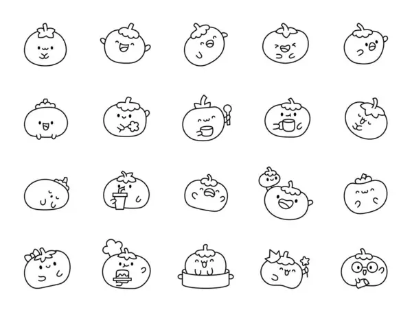 可爱的Kawaii番茄字符 着色页 快乐的蔬菜卡通食品 手绘风格 矢量绘图 设计要素的收集 — 图库矢量图片