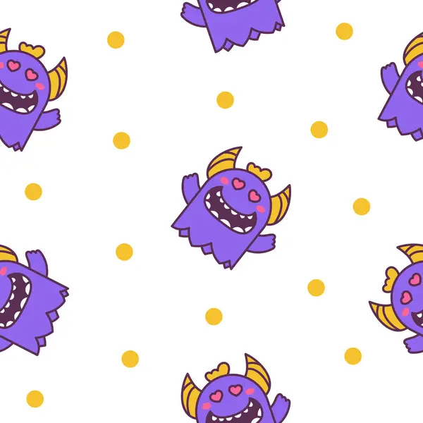 Cute Kawaii Monster Seamless Pattern Cartoon Scary Funny Halloween Character — Stock Vector