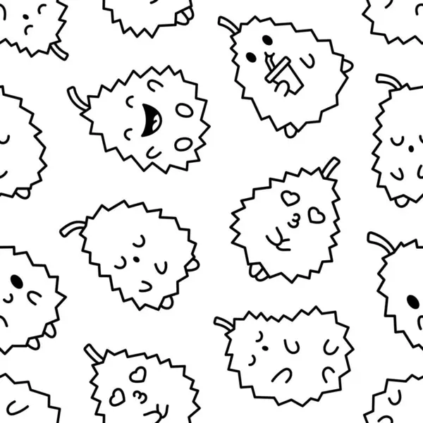 Cute Happy Durian Character Emoticon Seamless Pattern Coloring Page Kawaii Ilustracja Stockowa