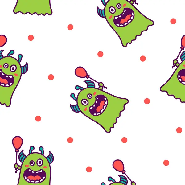 Kawaii Cute Party Monsters Seamless Pattern Happy Birthday Gifts Funny Royalty Free Stock Vectors