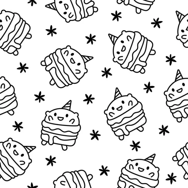 Милый Бургер Животными Кавайи Бесшовный Шаблон Раскрашивание Страницы Забавная Еда — стоковый вектор