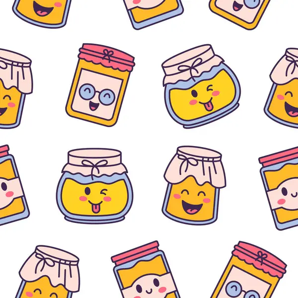 Cute Kawaii Honey Jar Seamless Pattern Glass Pot Character Hand Royalty Free Stock Vectors